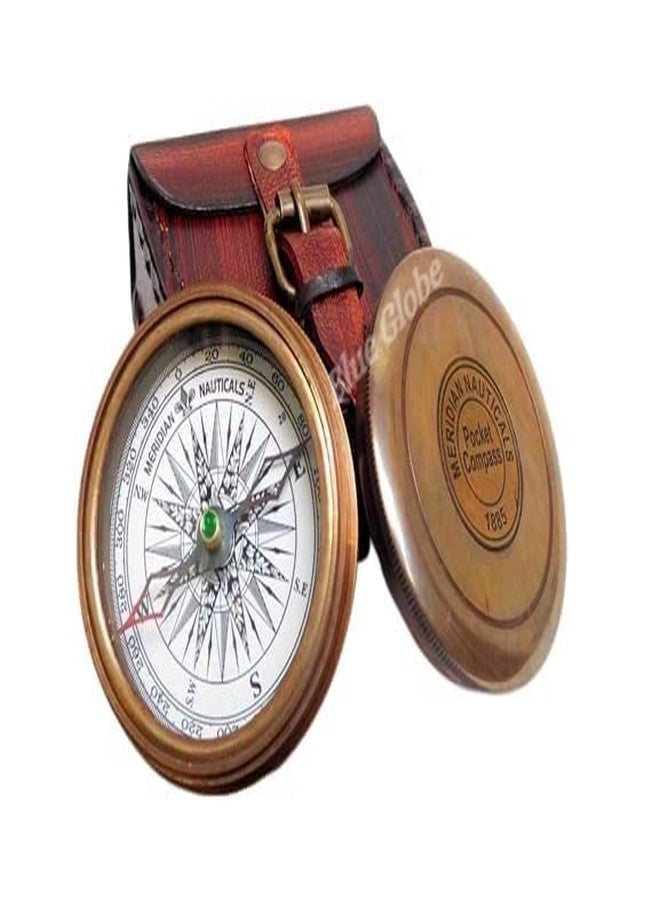 Blue Globe Handmade Brass Antique Compass with Leather Case/Vintage Reproduction/Direction Finder Flat Pocket Compass/Decor Collectible & Gift .A Product by Blue Globe Export - Image 2